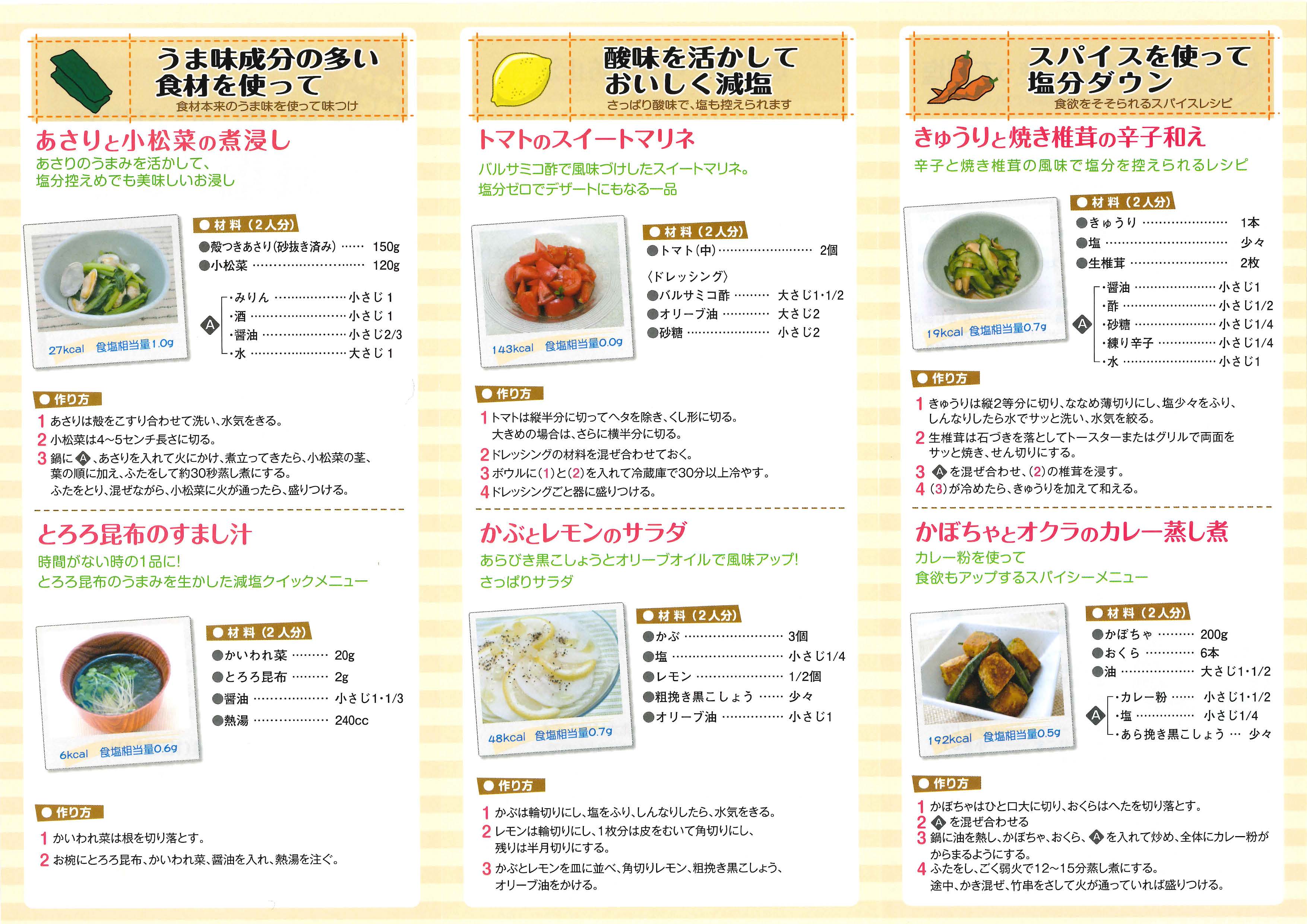 3つ折り栄養シリーズ 塩分下げて！おいしさ下げない！減塩レシピ